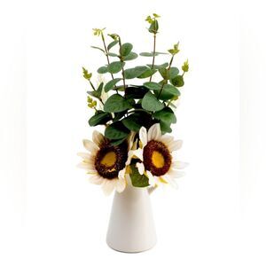 Elegant White Vase with Sunflower Arrangement NIB